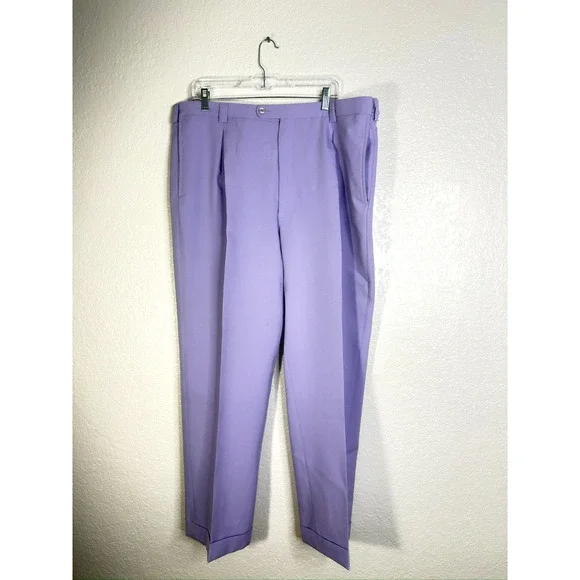Falcone Mens 46L Single Breasted 2 Piece Suit Purple Blazer Jacket Wedding Pants